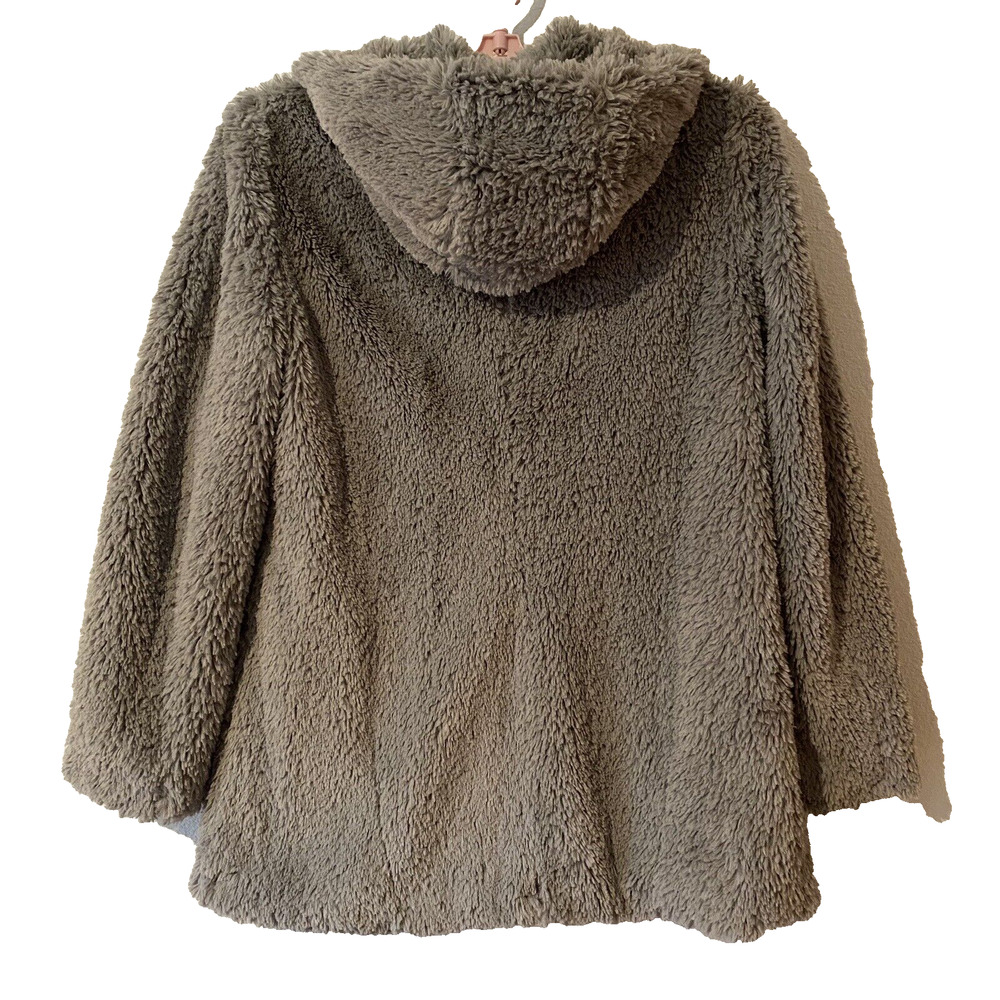 Teddy Bear Coat Womens Size M Kenneth Cole Gray Faux Fur Hooded Cozy Warm - Picture 4 of 9